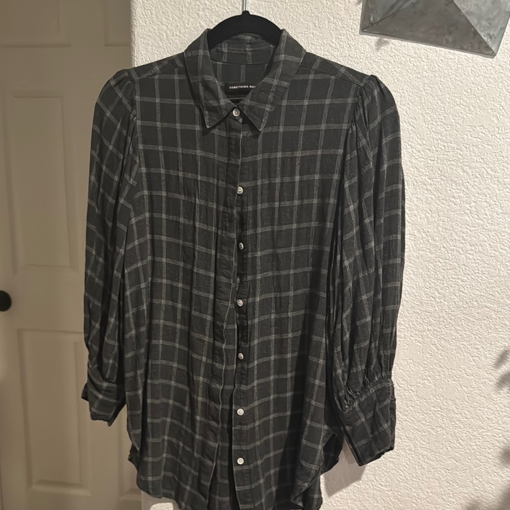 Something Navy Black Plaid Shirt size small